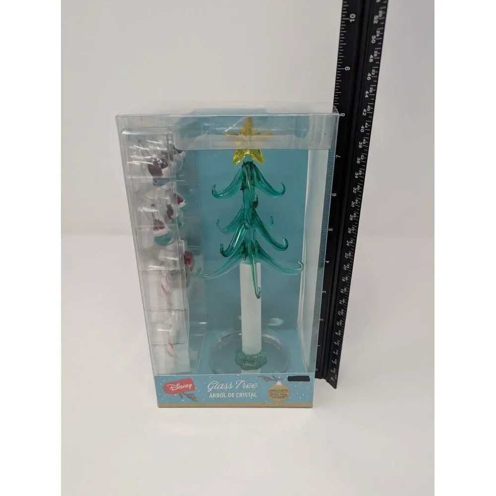 Disney Lilo Stitch Glass Table Top Christmas Tree 13pc Ornaments NEW IN BOX 2024